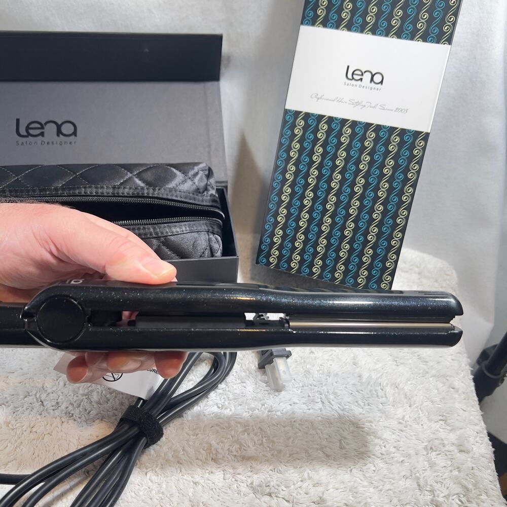 Lena Salon Designer Pro Flat Iron LN-66B New Gift Box Travel Bag Glittery Black